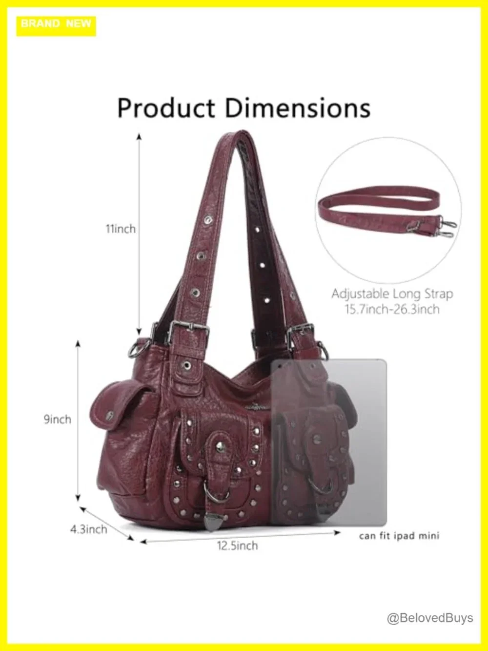 Vegan Leather Hobo Bag with Multiple Pockets Shoulder Tote Crossbody